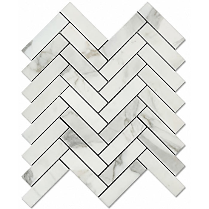 Calacatta (Calcutta) Marble 1x4” Herringbone Mosaic Tile