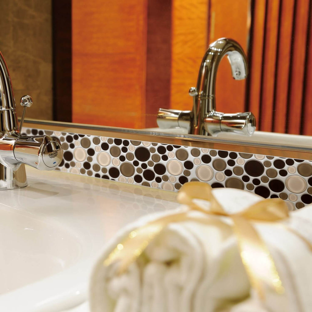 Beige & Brown Glass Mosaic Penny Circle Round Tile