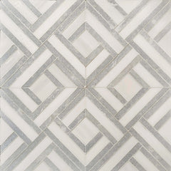 Dolomite & Blue Celeste Marble Lattice Weave Waterjet Mosaic Tile