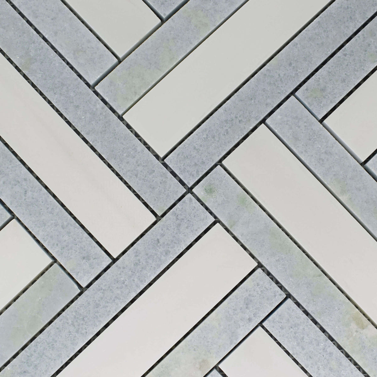 Dolomite &amp; Blue Celeste Marble Lattice Weave Waterjet Mosaic Tile