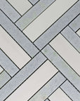 Dolomite & Blue Celeste Marble Lattice Weave Waterjet Mosaic Tile