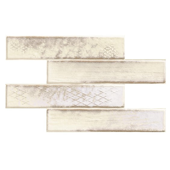 Perla Glossy Antique White Patterned Ceramic Thin Brick Tile