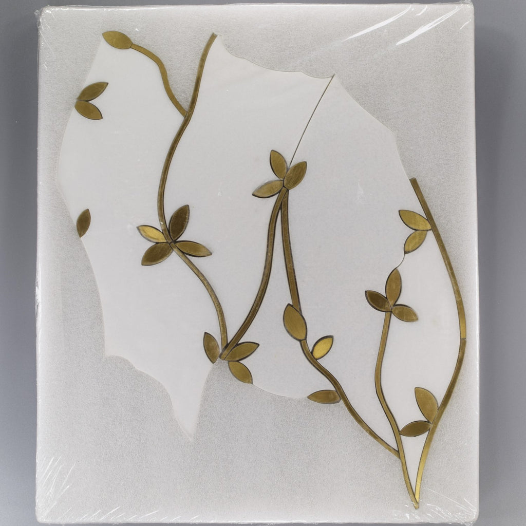 Golden Wild Flowers Waterjet Mosaic Tile in White Thassos Marble & Brass | TileBuys