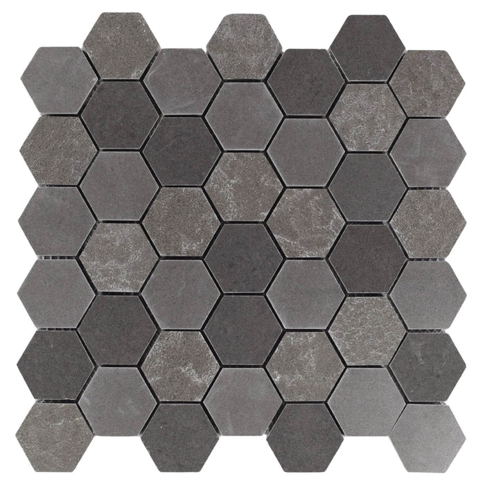 Multi Finish Porcelain Dark Charcoal Grey 2" Hexagon Tile