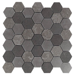 Multi Finish Porcelain Charcoal Gray Hexagon Mosaic Tile