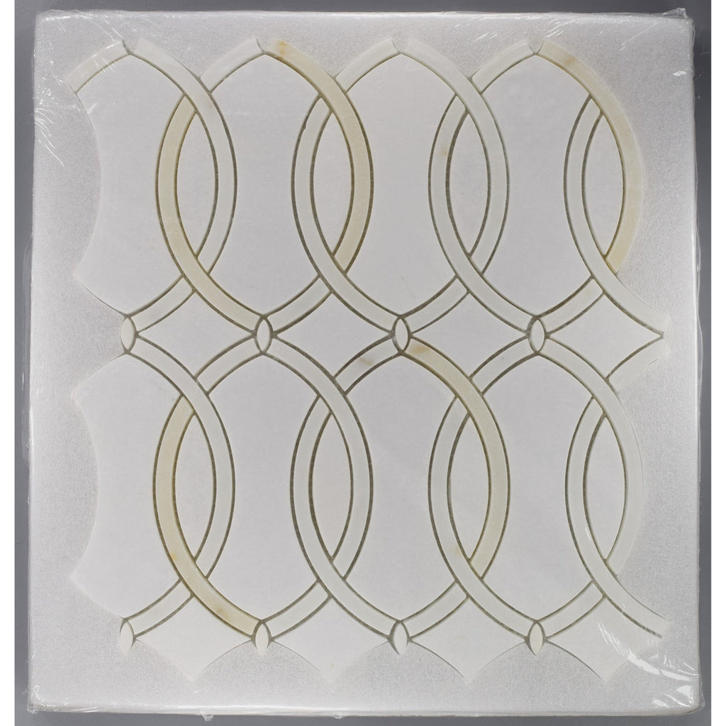 Calacatta and Thassos Marble Waterjet Mosaic Tile in Interlocked Ovals