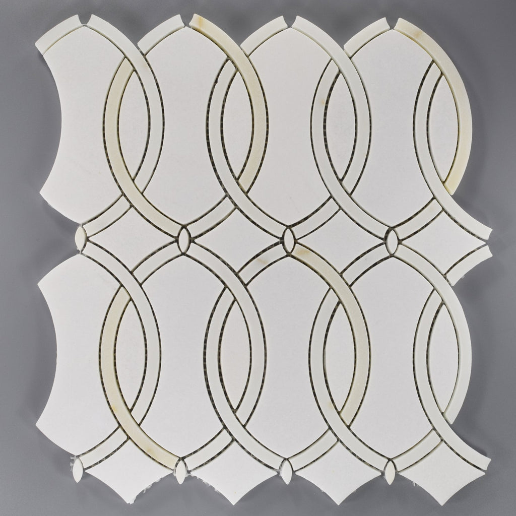 Calacatta and Thassos Marble Waterjet Mosaic Tile in Interlocked Ovals