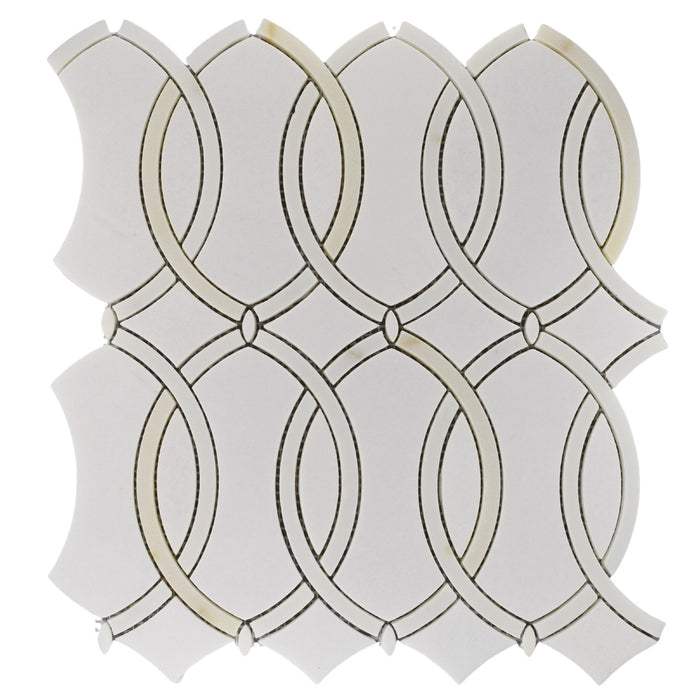 Calacatta and Thassos Marble Waterjet Mosaic Tile in Interlocking Ovals