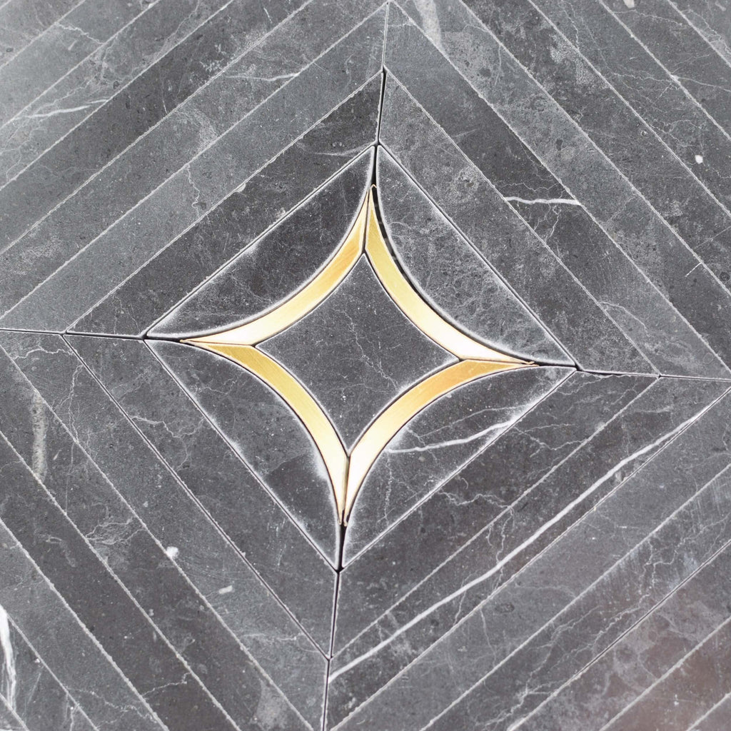 Luxe Nero Black Marble with Brass Inlay Waterjet Mosaic Tile