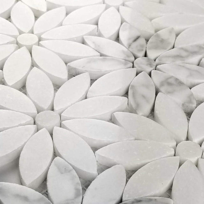 Luxe Tuscant Flower Marble Waterjet Mosaic Tile - Carrara White | TileBuys