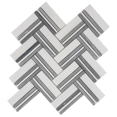 White & Blue Gray Marble Herringbone Mosaic Tile