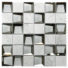 Bianco Carrara Marble and Glass Modern Cube 3D Mosaic Tile