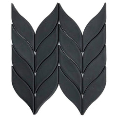 Matte Black Ceramic Leaf Mosaic Tile