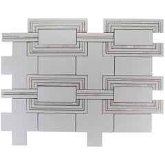 Modern Deco Waterjet Mosaic Tile in White Thassos & Mother of Pearl | TileBuys
