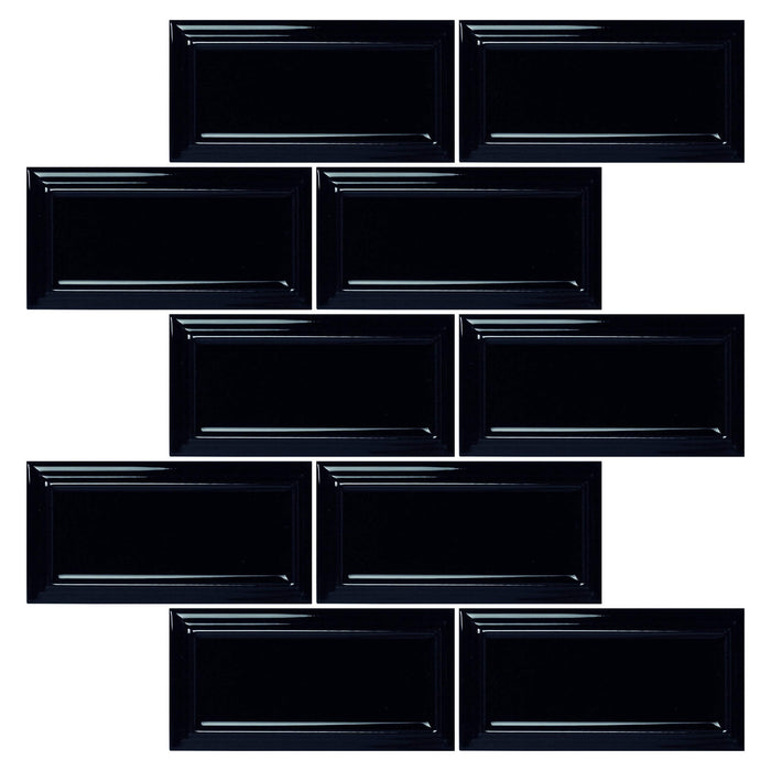 Onyx Black Ceramic Beveled Edge Subway Tile