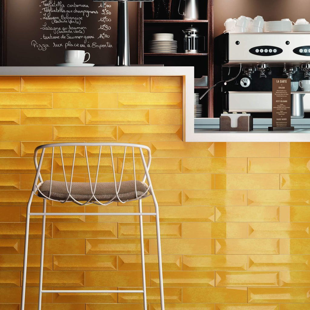 Refraction Ceramic 3D 3x12 Subway Tile in Glossy Sahara Yellow