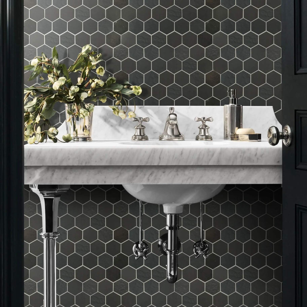Multi Finish Porcelain Dark Charcoal Grey 2" Hexagon Tile
