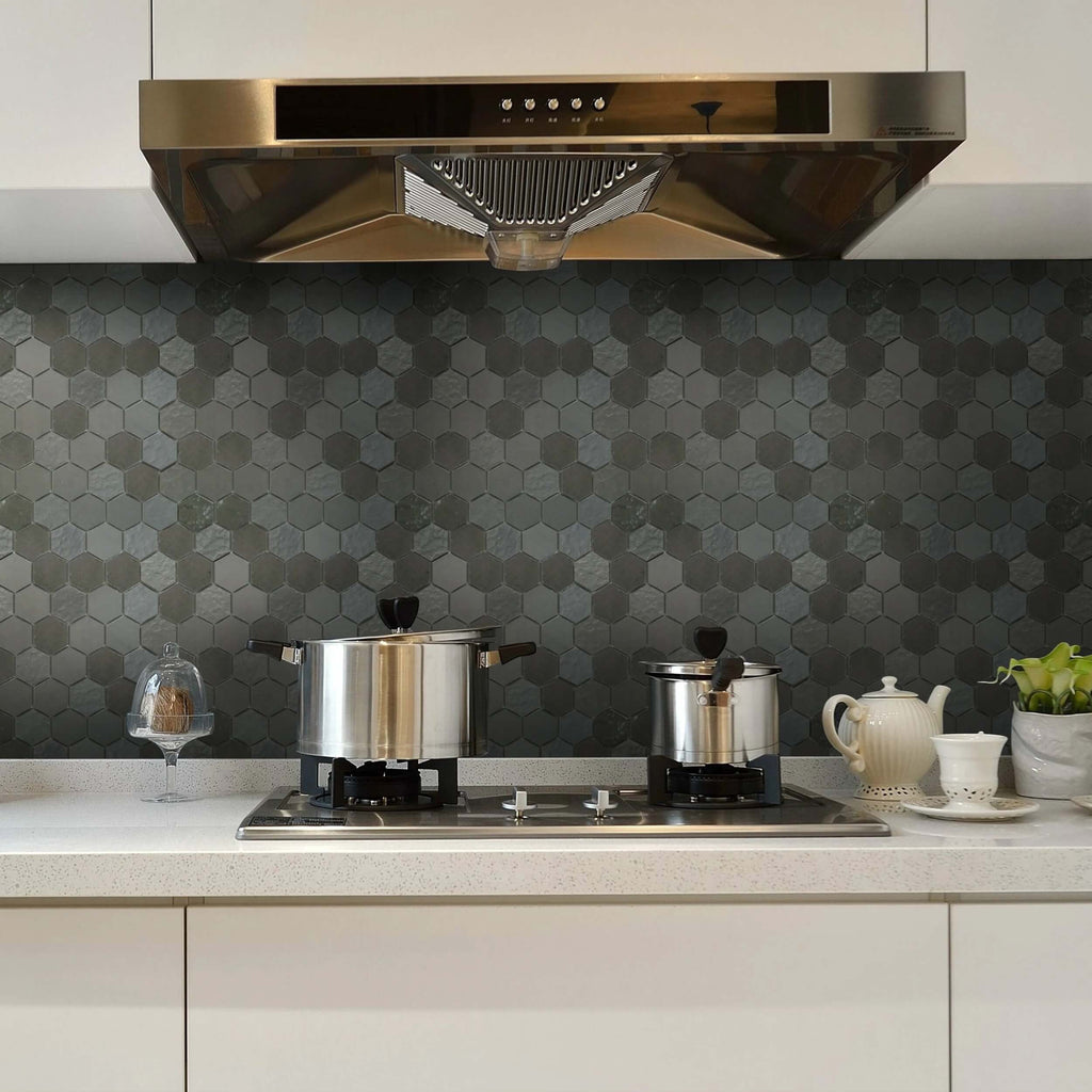 Multi Finish Porcelain Dark Charcoal Grey 2" Hexagon Tile