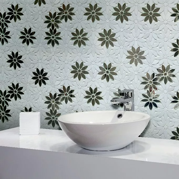 Antique Mirror & Thassos Daisy Flowers Mosaic Tile | TileBuys