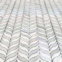 Carrara & Thassos Marble Feather Leaf Mosaic Tile in Tranquil Grace Wings