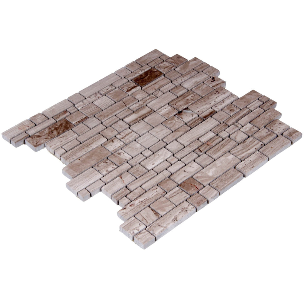 Wooden Marble Mosaic Tile in Stacked Block - Honed