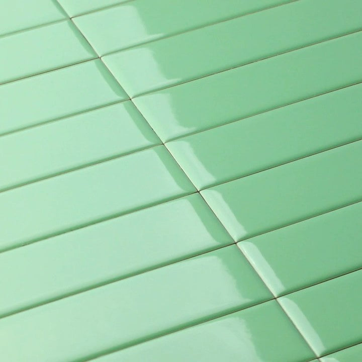 Glossy Pressed Ceramic 3 x 10 Subway Wall Tile in Absinthe Green