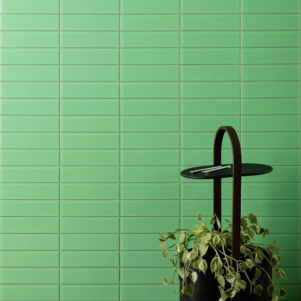 Glossy Pressed Ceramic 3 x 10 Subway Wall Tile in Absinthe Green