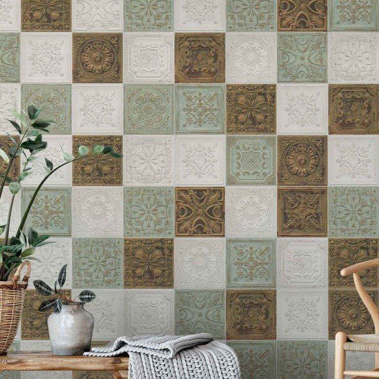 Antique White Faux Tin Tile Backsplash - TileBuys