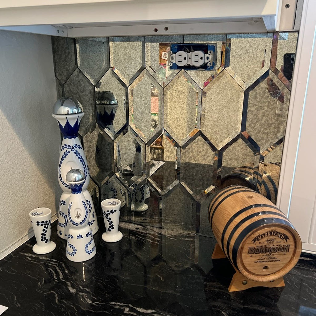 Antique Mirror Glass Tile in Beveled Picket (Stretched Hexagon)