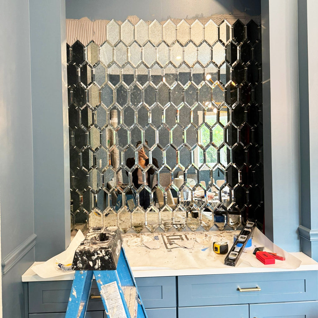 Antique Mirror Glass Tile in 4x8" Beveled Picket (Stretched Hexagon)