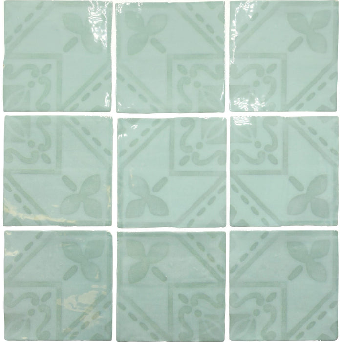 Azulejo Deco 5 x 5 Tile in Glossy Aqua Ceramic