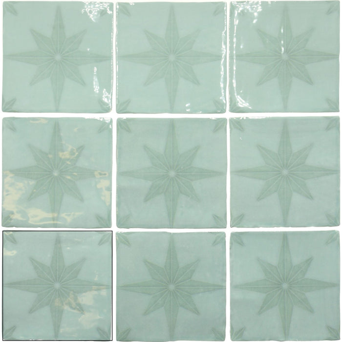 Starburst Ceramic Deco 5 x 5 Tile in Glossy Aqua