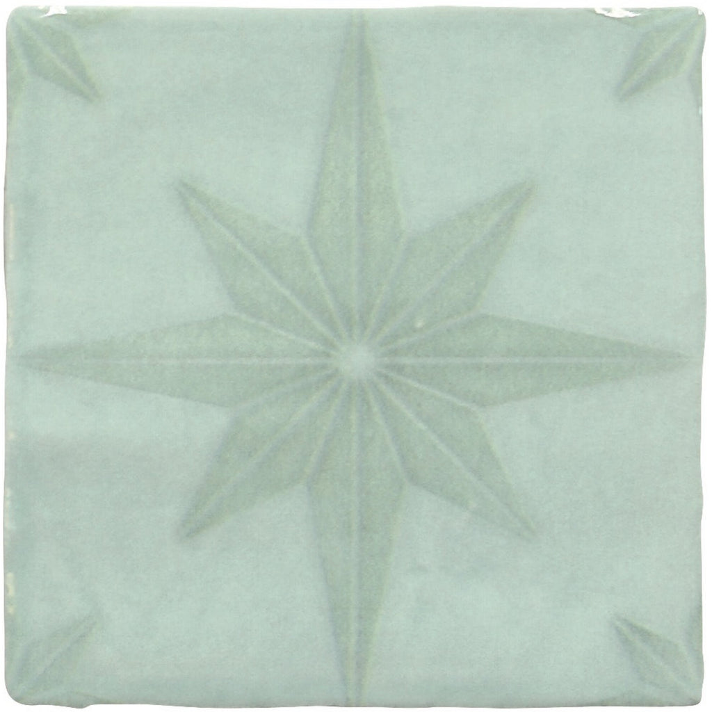 Starburst Ceramic Deco 5 x 5 Tile in Glossy Aqua