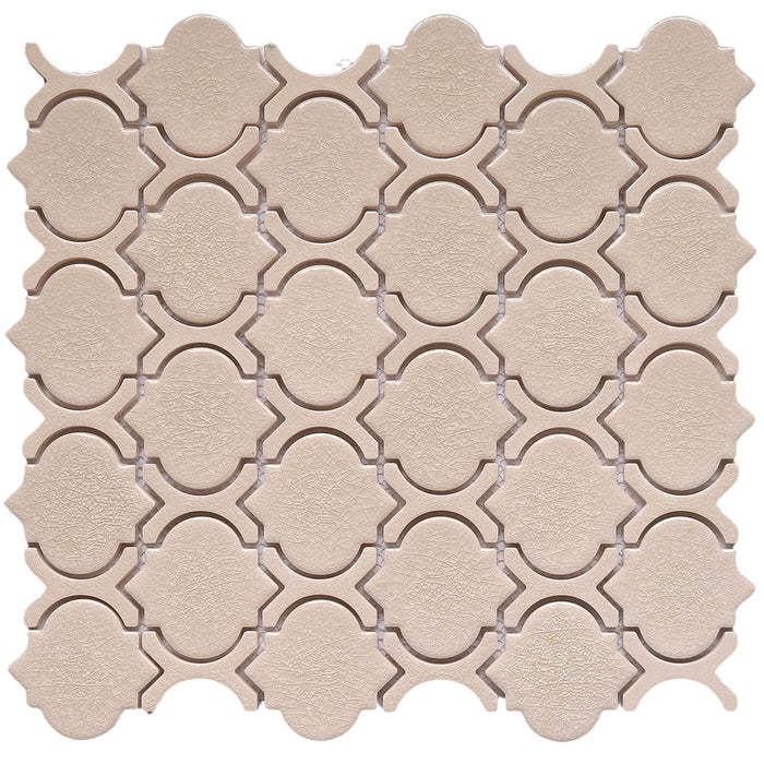 Arabesque Crackled Glass Mosaic Wall Tile in Pink Beige - TileBuys