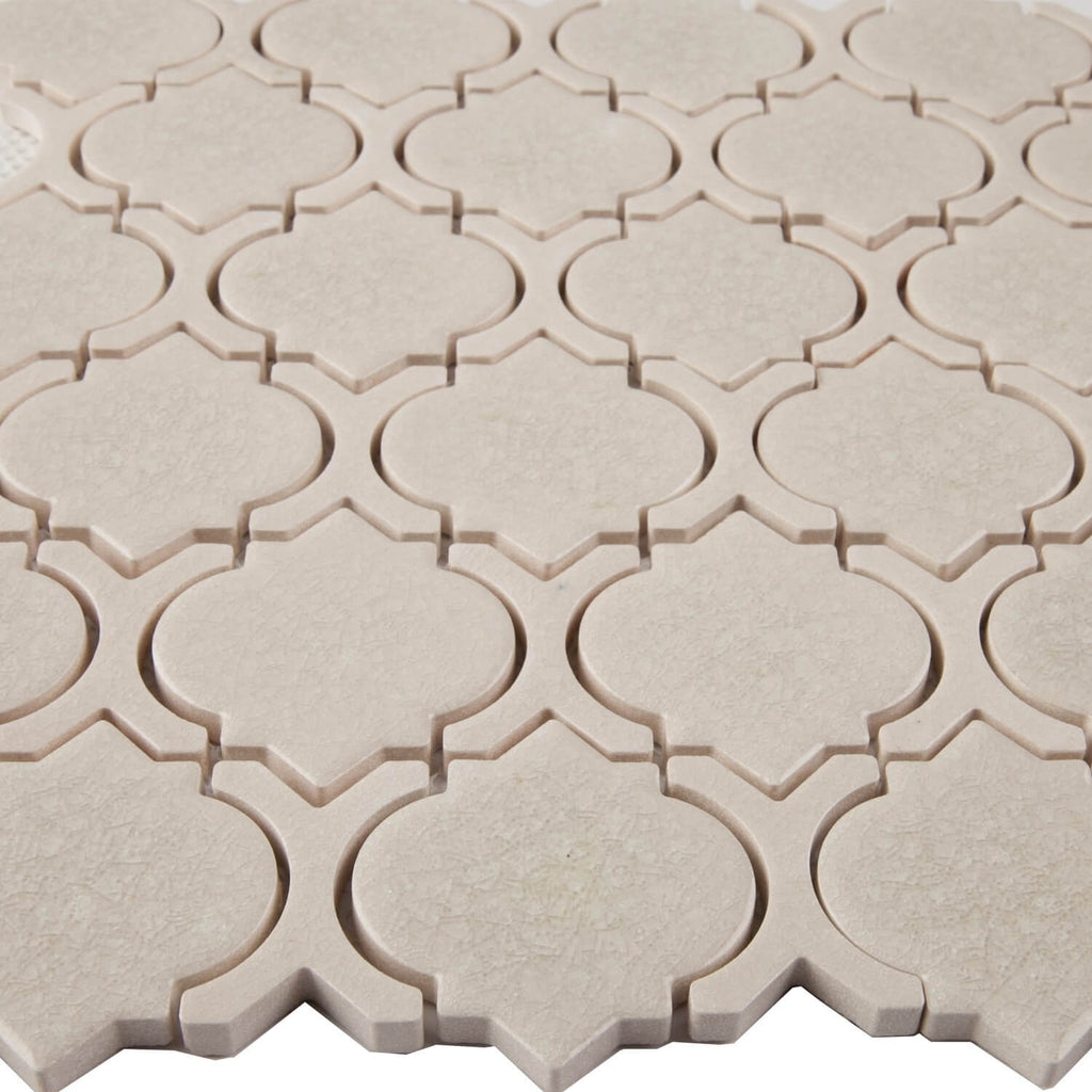 Arabesque Crackled Glass Mosaic Wall Tile in Pink Beige - TileBuys