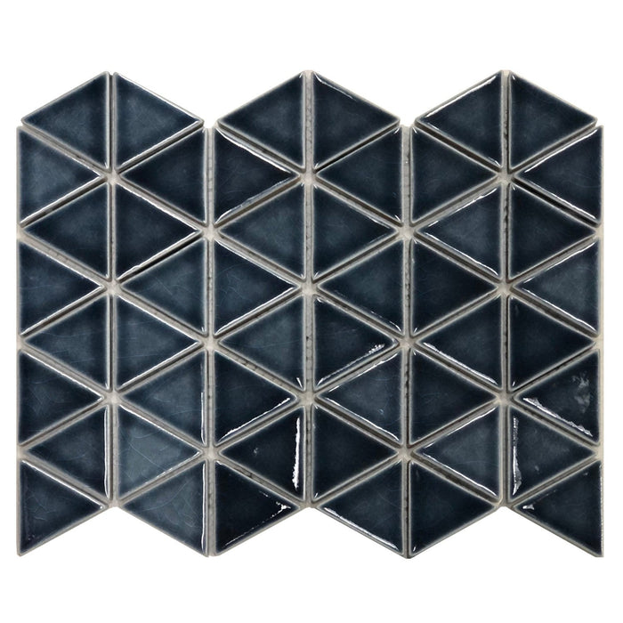 Arleta Glossy Ceramic Dark Navy Blue Triangle Mosaic Tile - TileBuys
