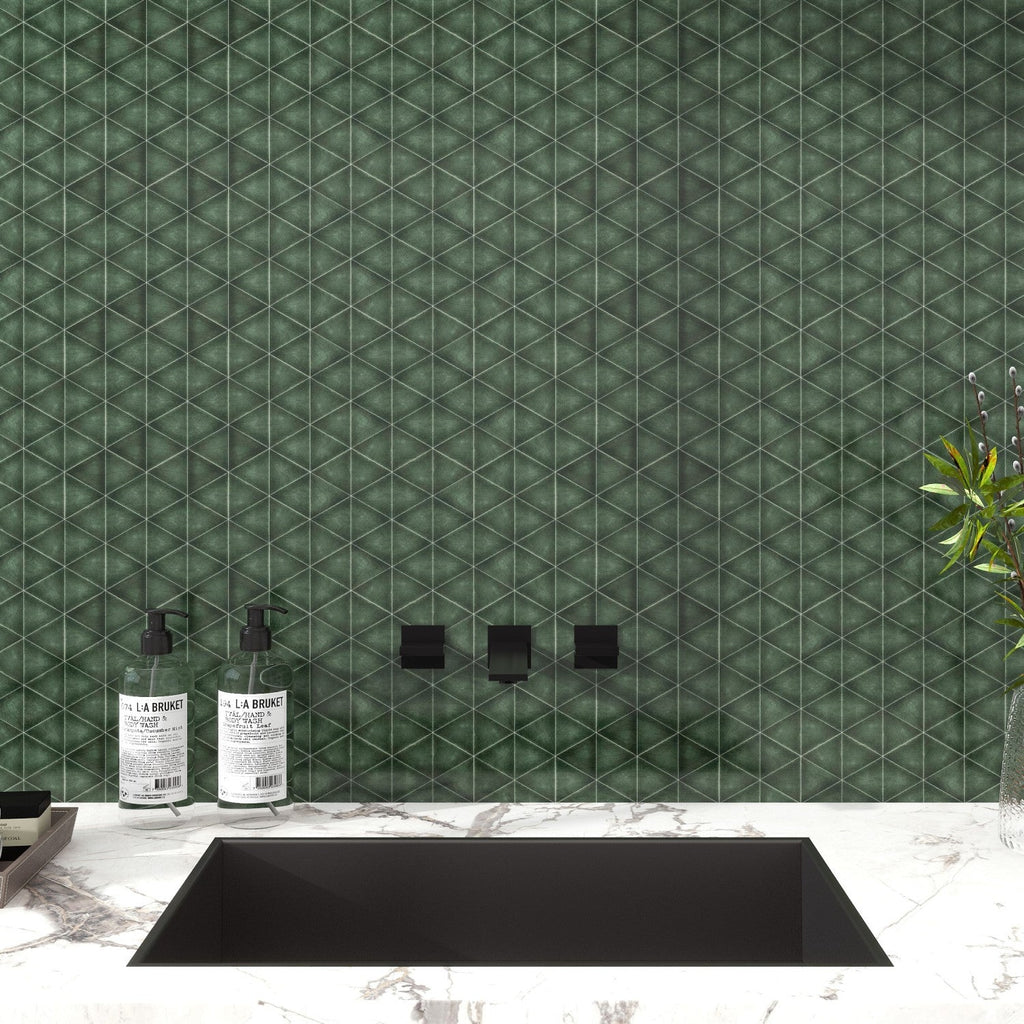 Forest Green Ceramic Triangle Mosaic Tile Backsplash