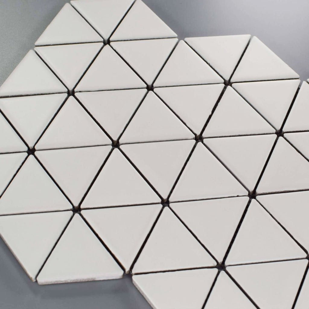 White Ceramic Triangle Mosaic Tile Closeup