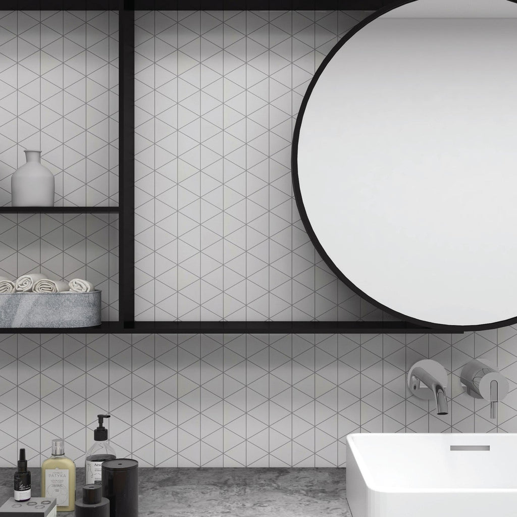 White Ceramic Triangle Mosaic Tile Backsplash