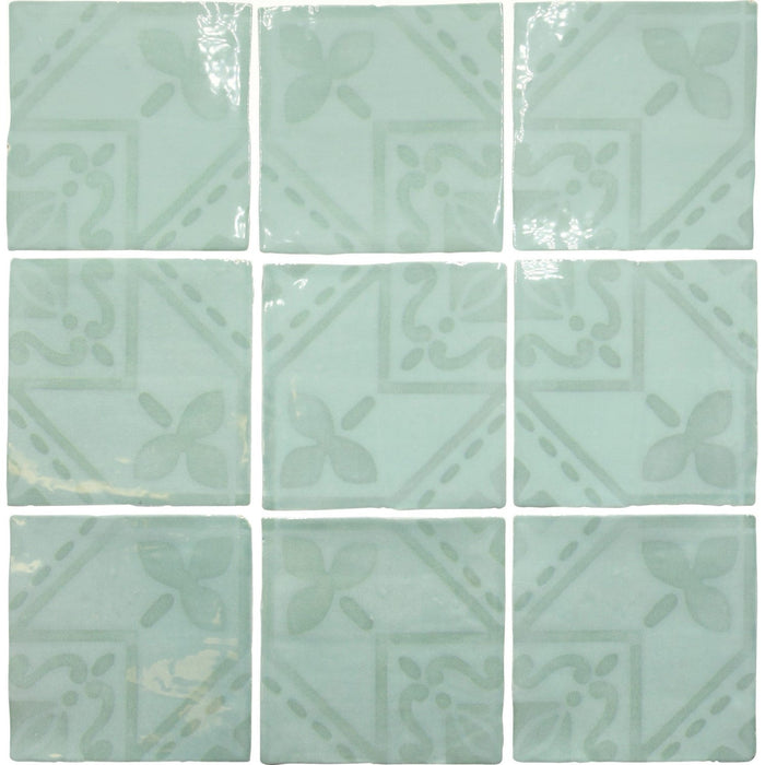 Azulejo Deco 5 x 5 Tile in Glossy Aqua Ceramic - TileBuys