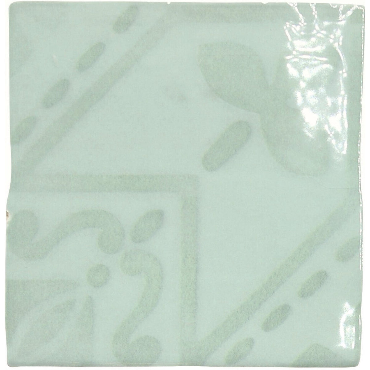 Azulejo Deco 5 x 5 Tile in Glossy Aqua Ceramic - TileBuys