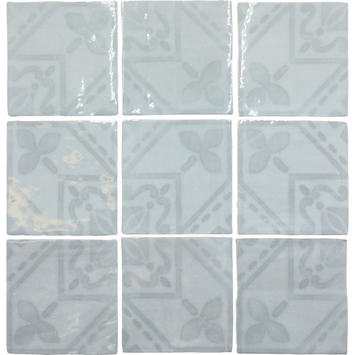 Azulejo Deco 5 x 5 Tile in Glossy Sky Blue Ceramic - TileBuys