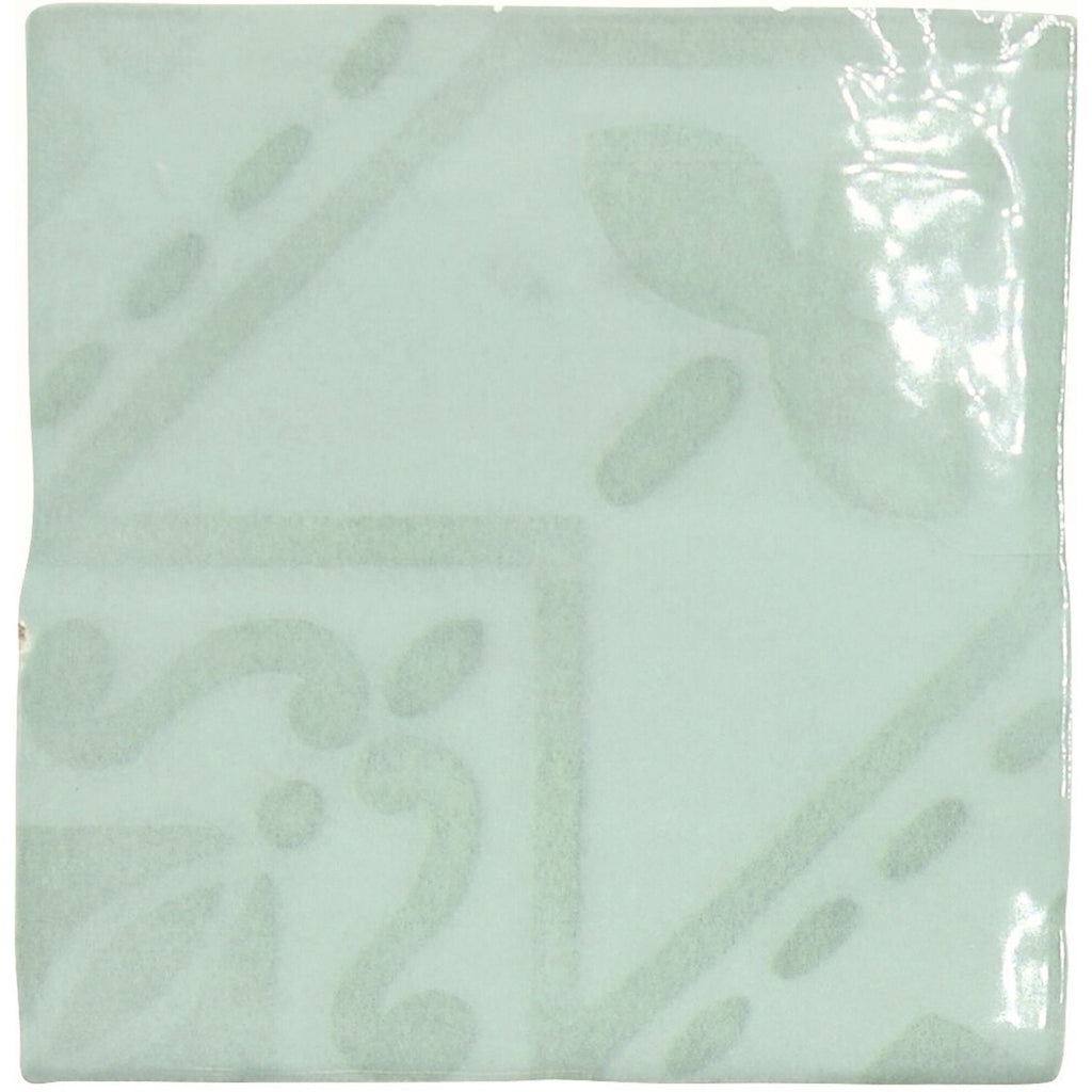 Azulejo Deco 5 x 5 Tile in Glossy Aqua Ceramic