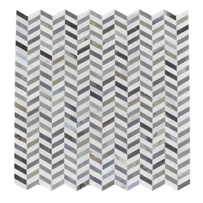 Bardiglio Gray & Carrara Venato Marble Mini Chevron Waterjet Mosaic Tile - TileBuys