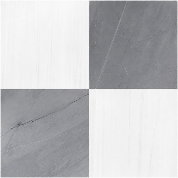 Bardiglio Marble and Dolomite 12x12 Checkerboard Tiles