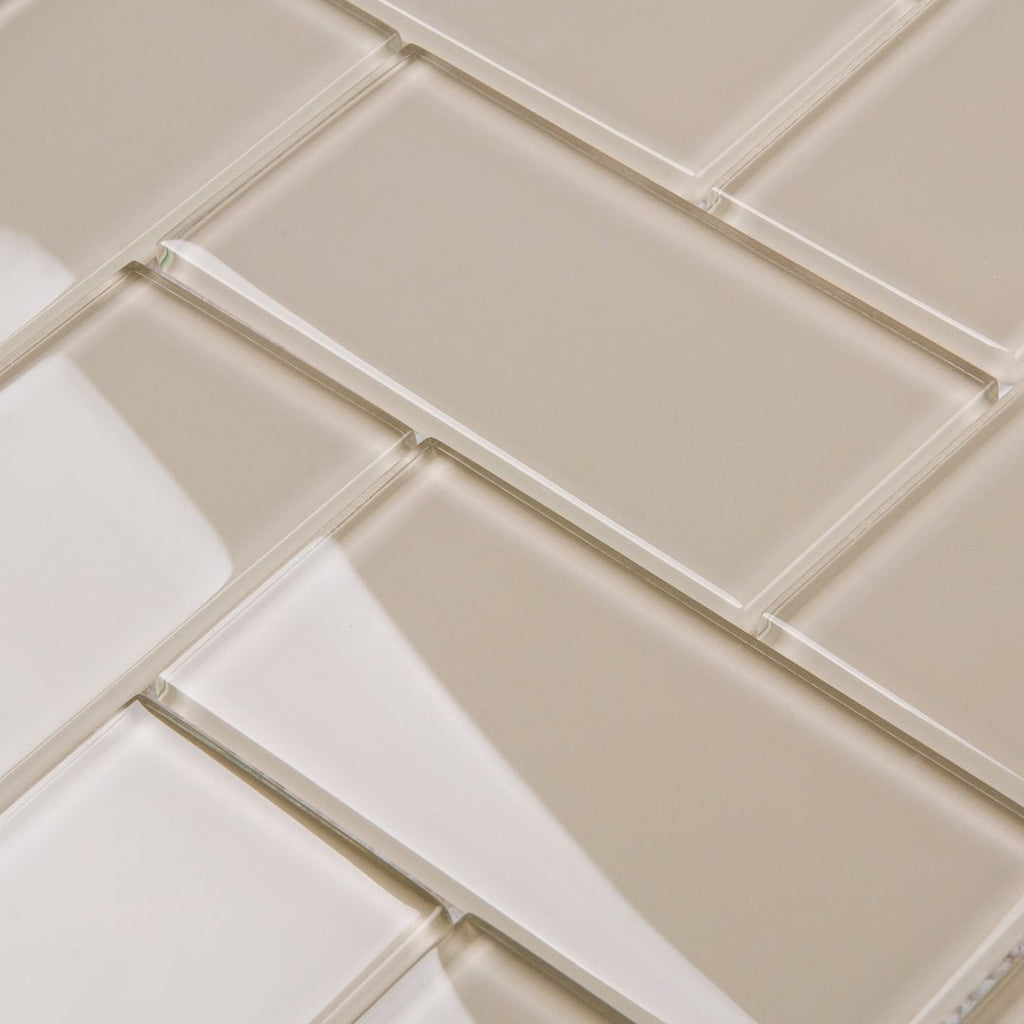 Beige Block Glass 3x6" Subway Tile - TileBuys