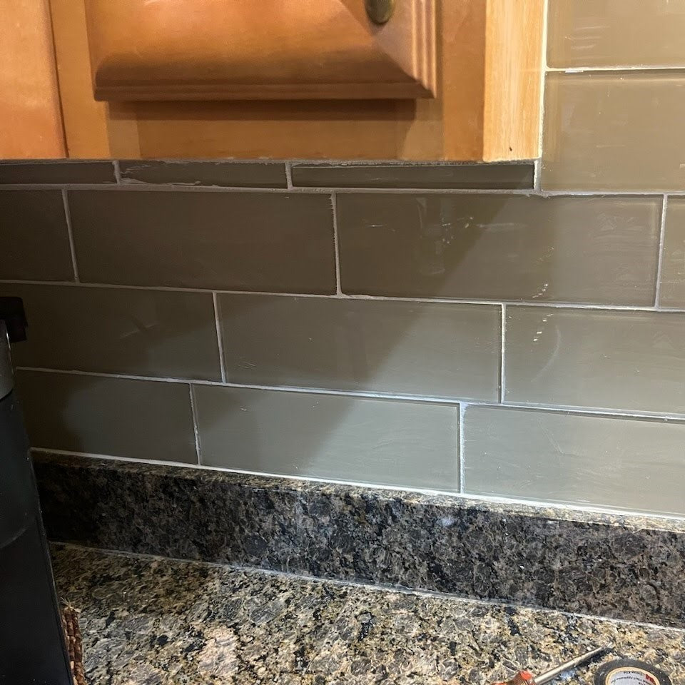 Beige Block Glass 4x12" Subway Tile