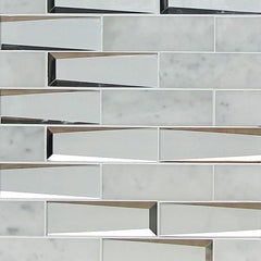Bianco Carrara Marble and 3D Glass Subway Mosaic Tile