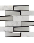 Bianco Carrara Marble and 3D Glass Subway Mosaic Tile