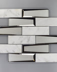 Bianco Carrara Marble and 3D Glass Subway Mosaic Tile on Gray Background